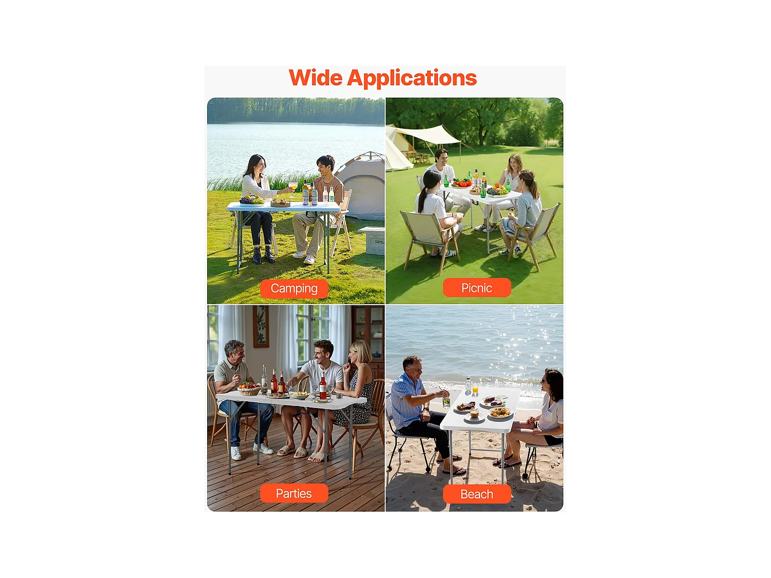 Table Pliante SucceBuy Rectangulaire en Plastique, Table Utilitaire Portable de 122 cm, avec Hauteur Réglable et Poignée Intégrée, pour Pique-nique, Camping