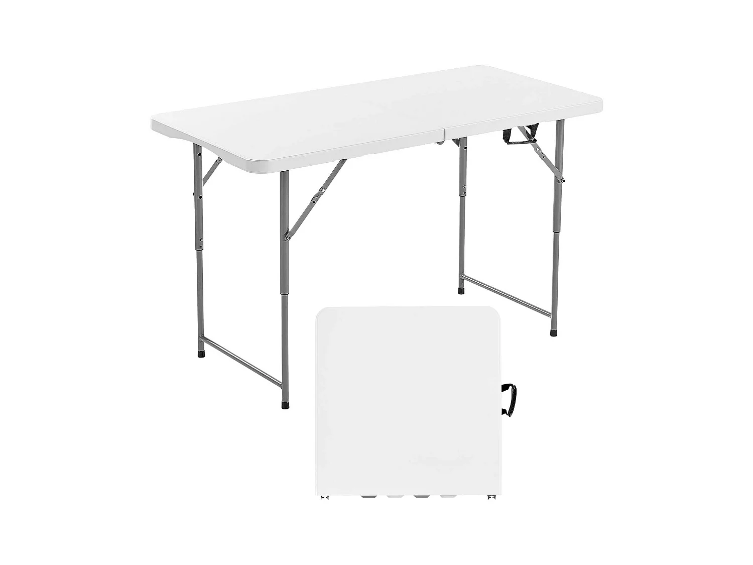 Table Pliante SucceBuy Rectangulaire en Plastique, Table Utilitaire Portable de 122 cm, avec Hauteur Réglable et Poignée Intégrée, pour Pique-nique, Camping