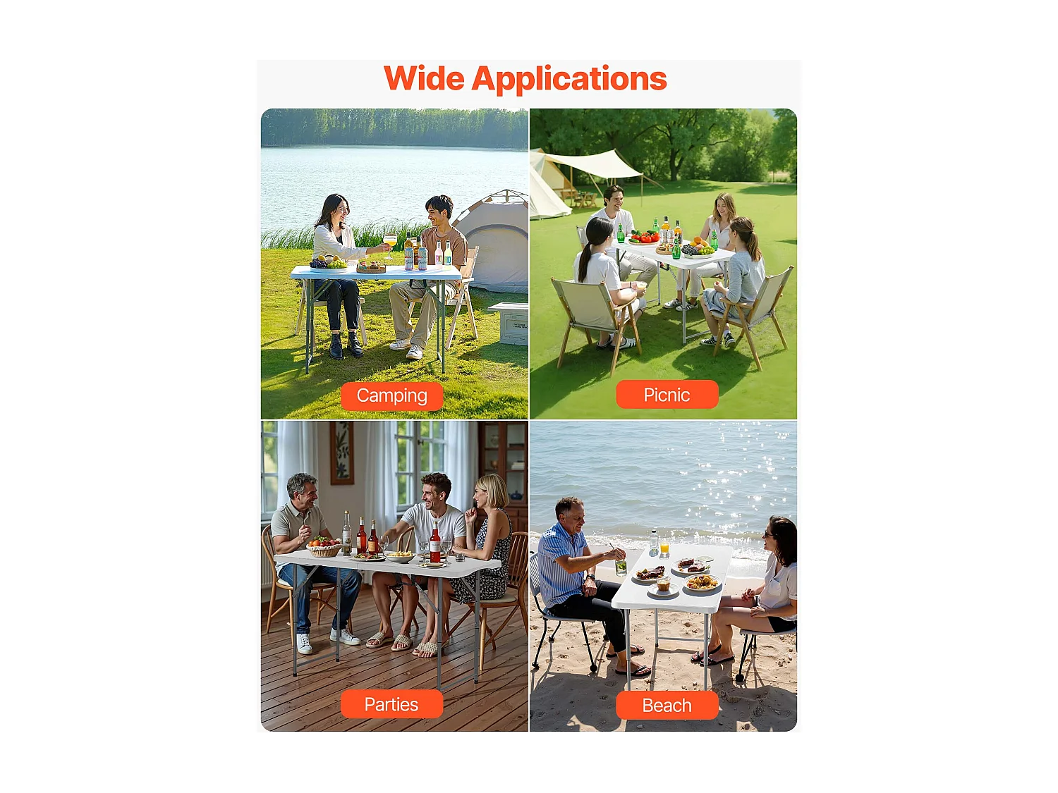 Table Pliante SucceBuy Rectangulaire en Plastique, Table Utilitaire Portable de 122 cm, avec Hauteur Réglable et Poignée Intégrée, pour Pique-nique, Camping