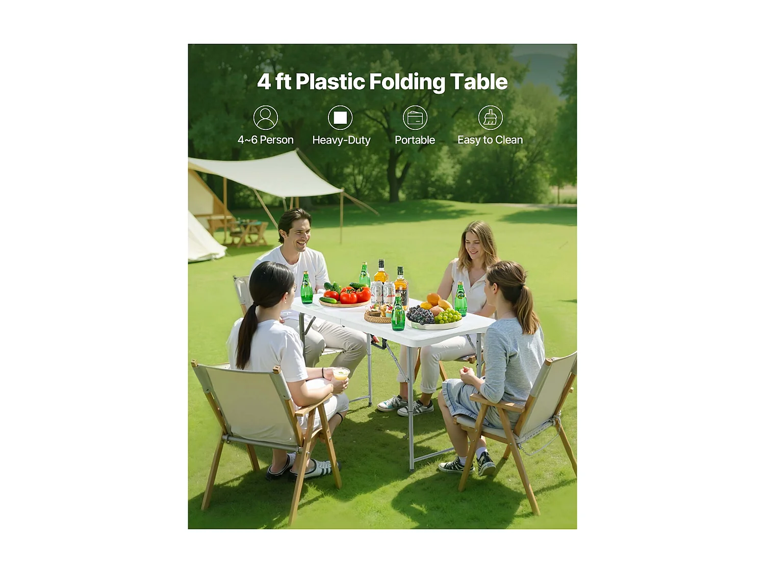 Table Pliante SucceBuy Rectangulaire en Plastique, Table Utilitaire Portable de 122 cm, avec Hauteur Réglable et Poignée Intégrée, pour Pique-nique, Camping