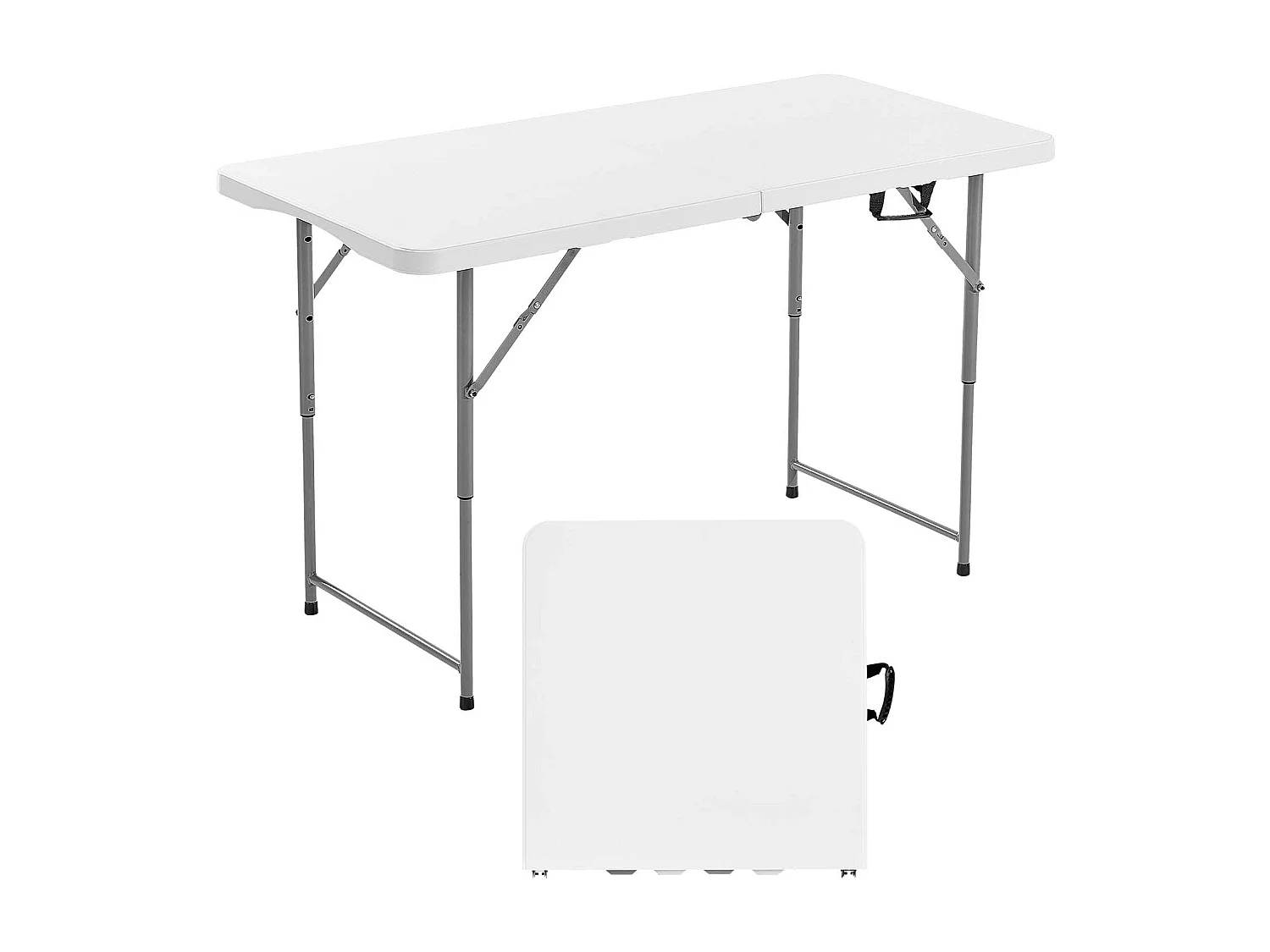 Table Pliante SucceBuy Rectangulaire en Plastique, Table Utilitaire Portable de 122 cm, avec Hauteur Réglable et Poignée Intégrée, pour Pique-nique, Camping