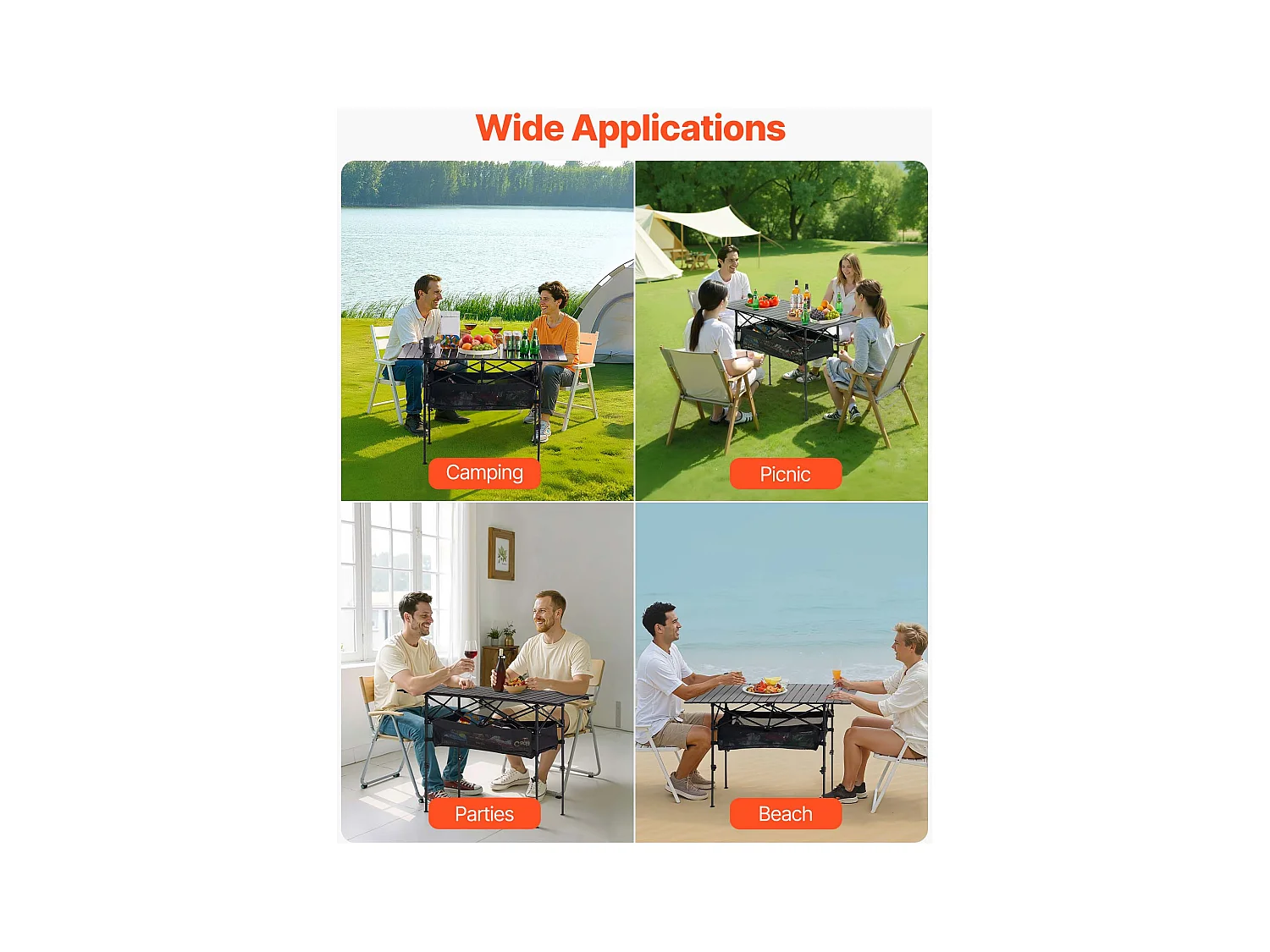 Table de Camping SucceBuy Pliante et Enroulable de 120x55 cm, Table d'Appoint Portable en Aluminium, avec Hauteur Réglable et Grand Sac de Transport