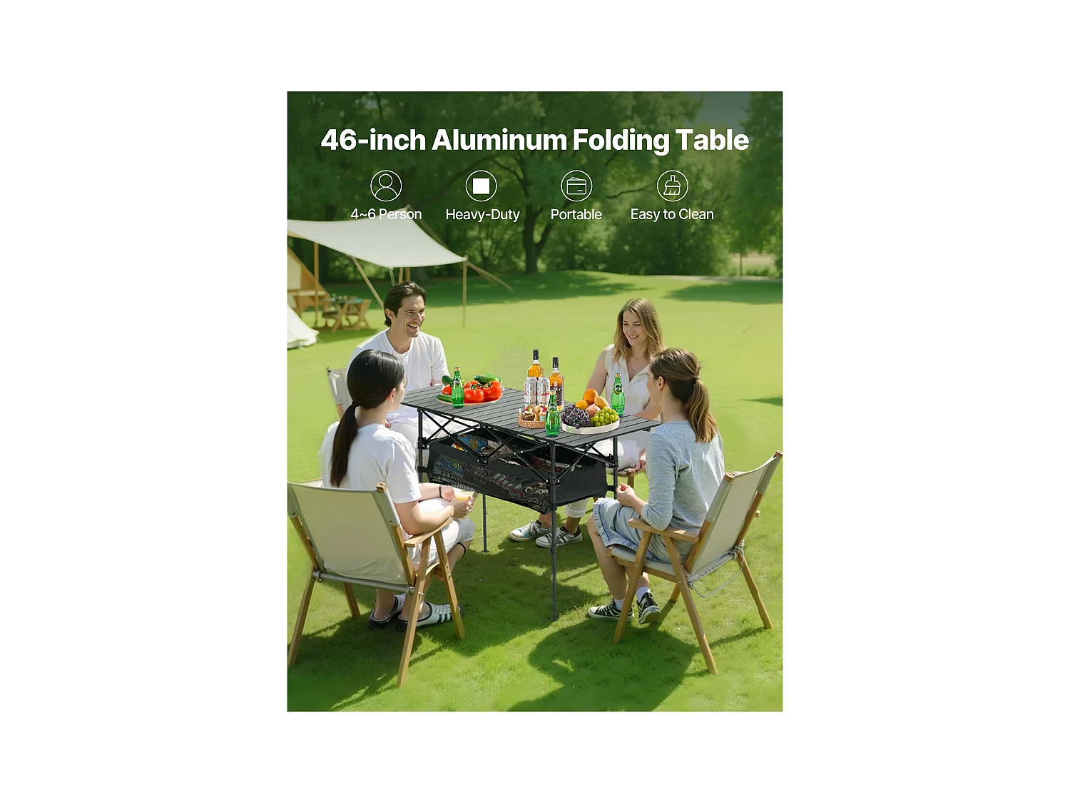 Table de Camping SucceBuy Pliante et Enroulable de 120x55 cm, Table d'Appoint Portable en Aluminium, avec Hauteur Réglable et Grand Sac de Transport