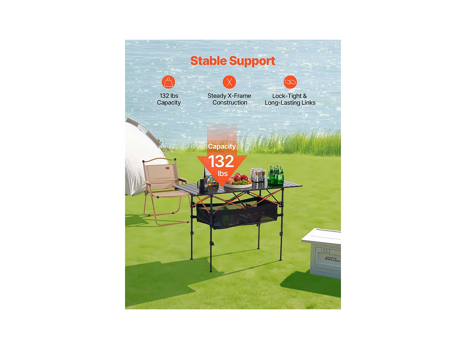 Table de Camping SucceBuy Pliante et Enroulable de 120x55 cm, Table d'Appoint Portable en Aluminium, avec Hauteur Réglable et Grand Sac de Transport