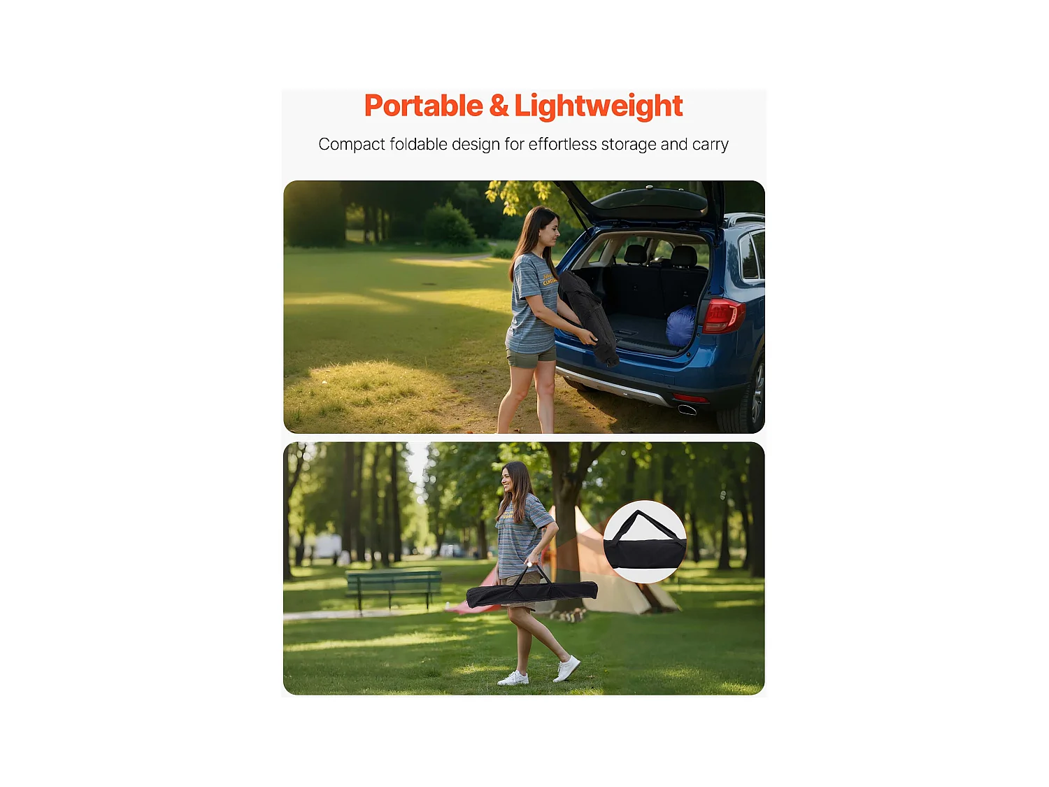 Table de Camping SucceBuy Pliante et Enroulable de 120x55 cm, Table d'Appoint Portable en Aluminium, avec Hauteur Réglable et Grand Sac de Transport