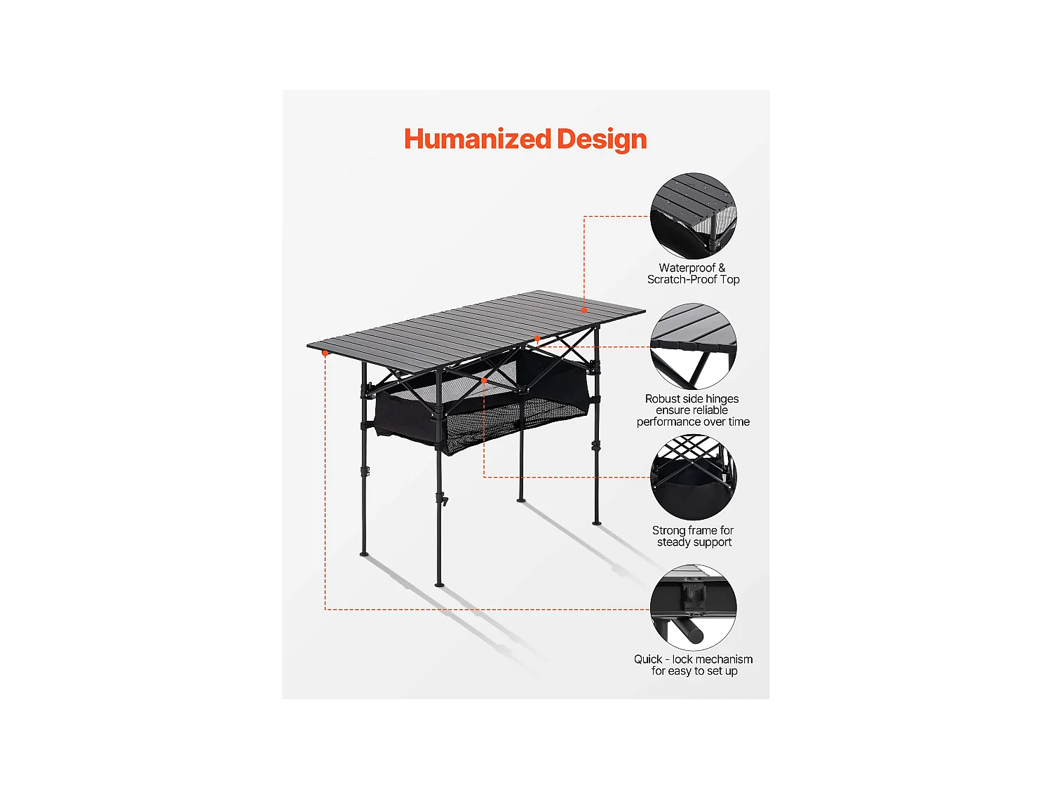 Table de Camping SucceBuy Pliante et Enroulable de 120x55 cm, Table d'Appoint Portable en Aluminium, avec Hauteur Réglable et Grand Sac de Transport
