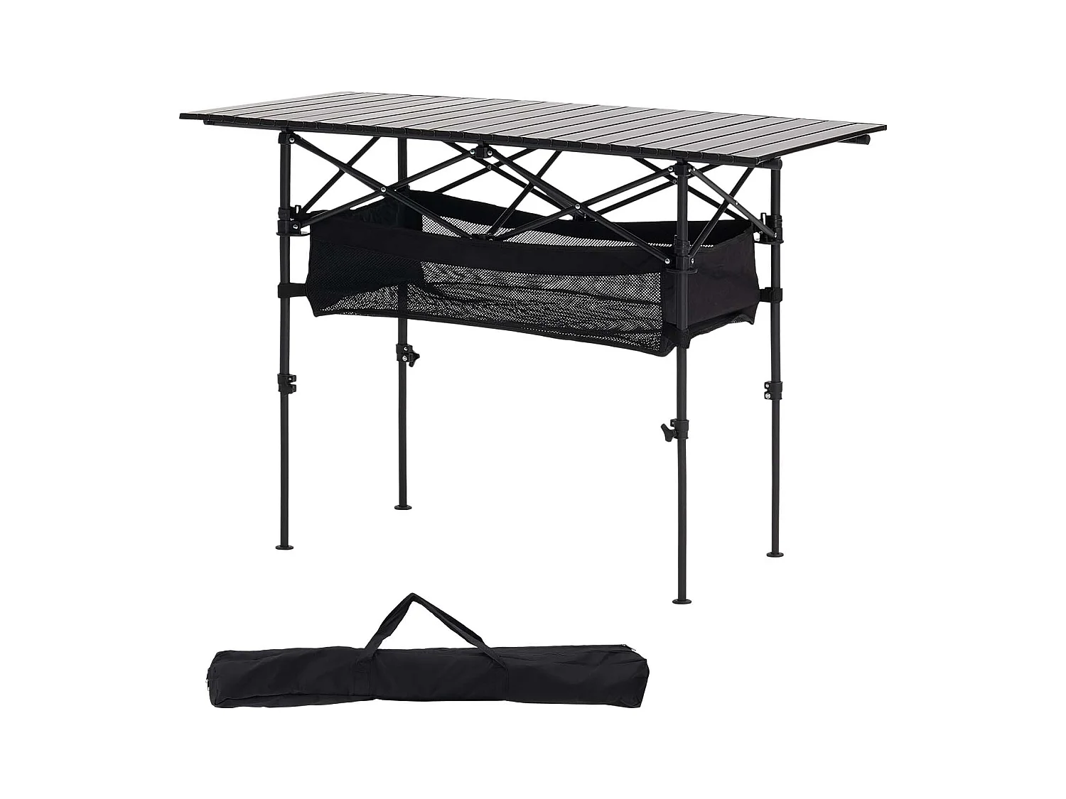 Campingtafel SucceBuy Opvouwbaar en Oprolbaar 120x55 cm, Draagbaar Bijzettafeltje van Aluminium, met Instelbare Hoogte en Grote Draagtas