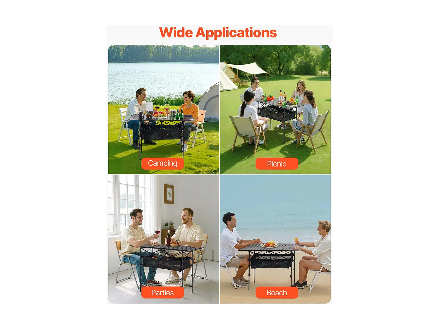 Stół Kempingowy SucceBuy Składany i Zwijany 120x55 cm, Przenośny Stolik Boczny z Aluminium, z Regulowaną Wysokością i Dużą Torbą Transportową