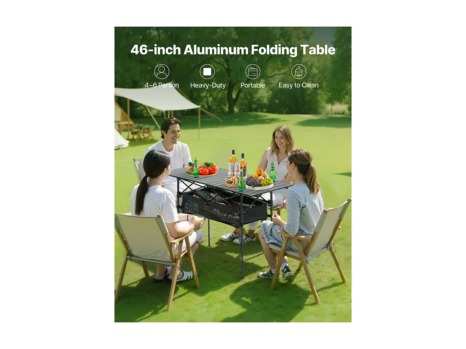 Stół Kempingowy SucceBuy Składany i Zwijany 120x55 cm, Przenośny Stolik Boczny z Aluminium, z Regulowaną Wysokością i Dużą Torbą Transportową