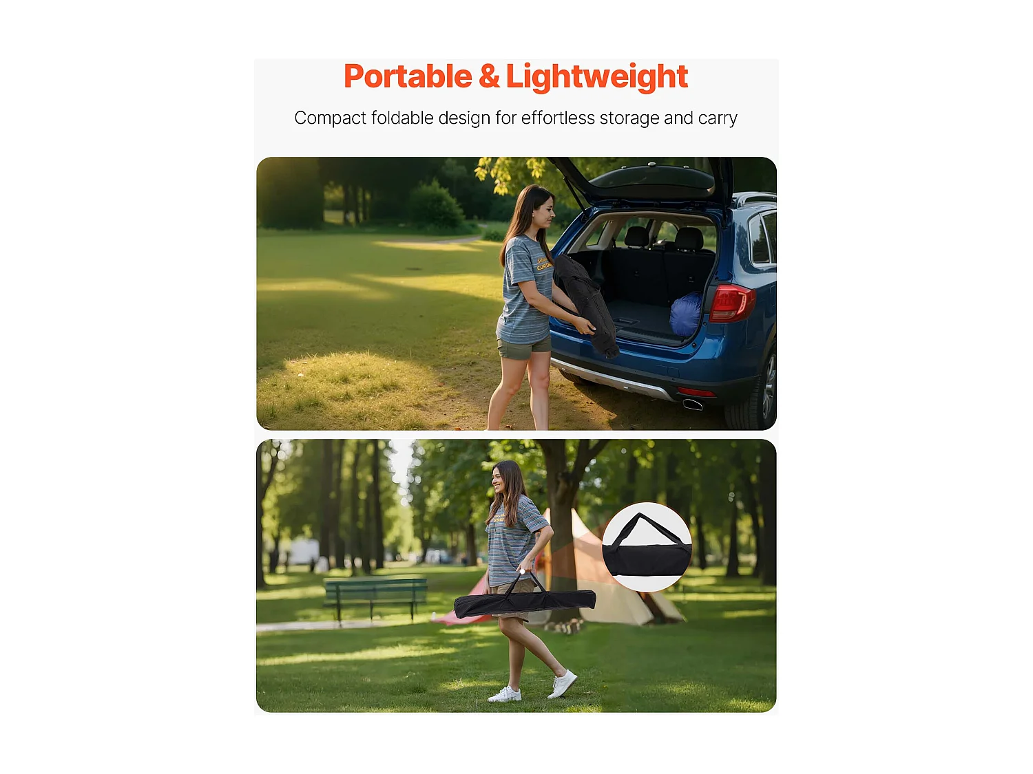 Stół Kempingowy SucceBuy Składany i Zwijany 120x55 cm, Przenośny Stolik Boczny z Aluminium, z Regulowaną Wysokością i Dużą Torbą Transportową