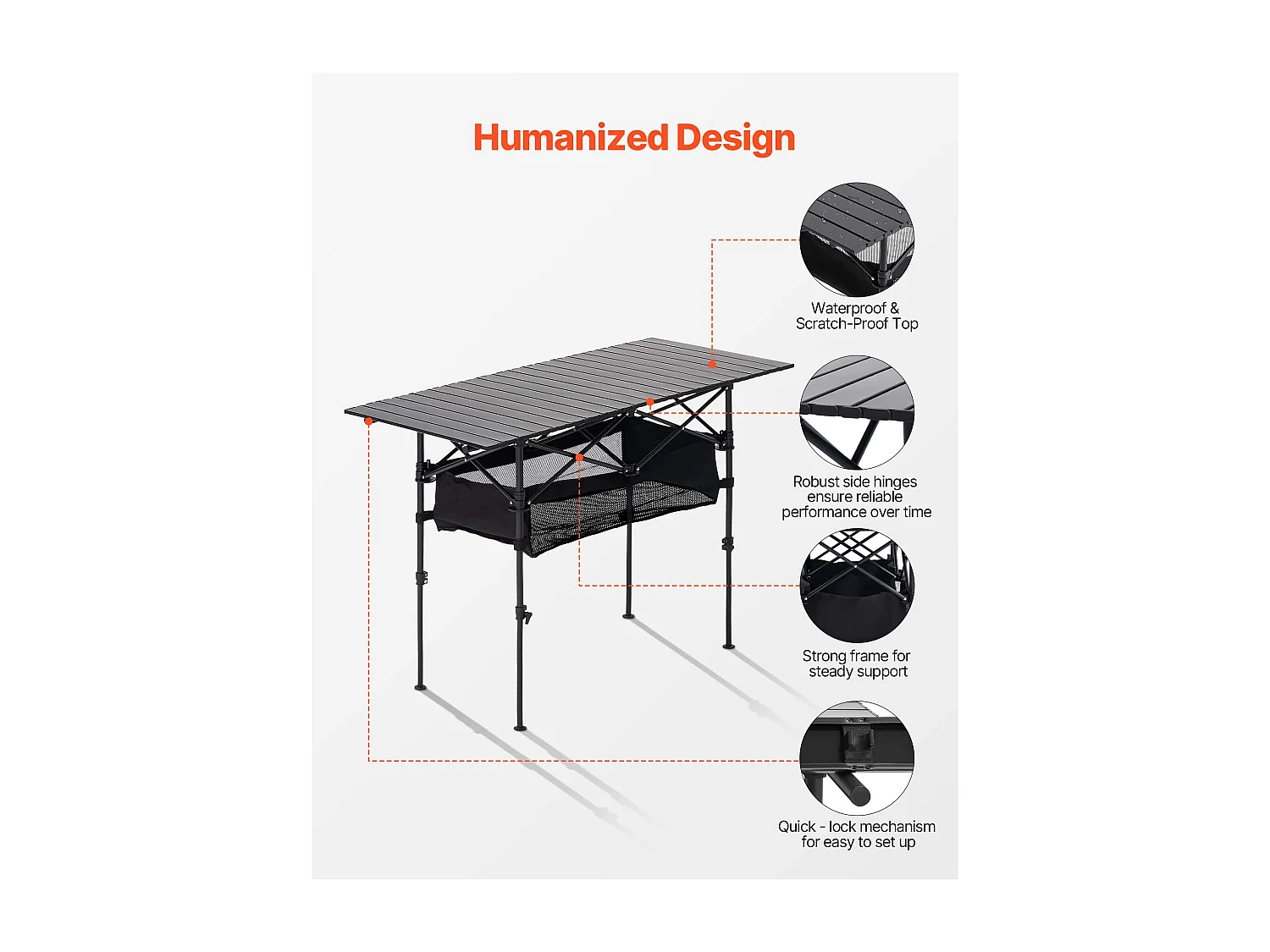 Stół Kempingowy SucceBuy Składany i Zwijany 120x55 cm, Przenośny Stolik Boczny z Aluminium, z Regulowaną Wysokością i Dużą Torbą Transportową