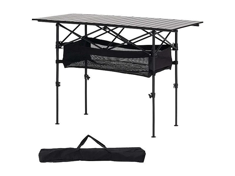 Table de Camping SucceBuy Pliante et Enroulable de 120x55 cm, Table d'Appoint Portable en Aluminium, avec Hauteur Réglable et Grand Sac de Transport
