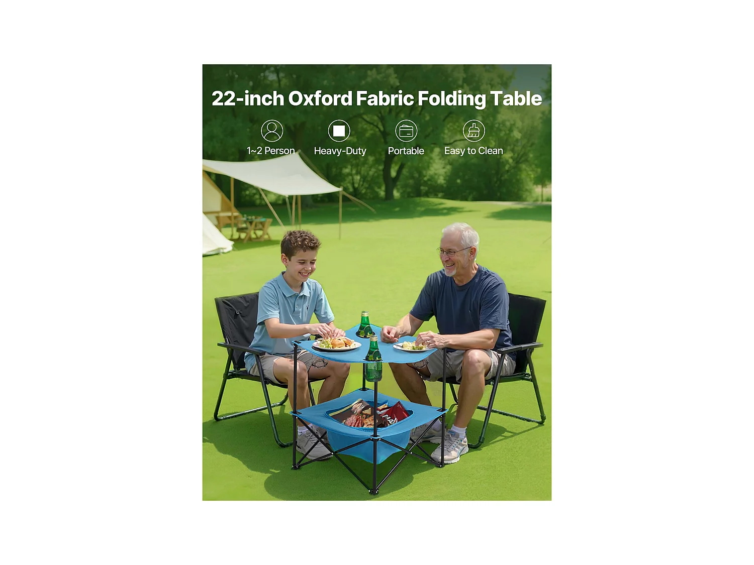 Table Pliante SucceBuy de 56x56 cm, Table de Camping Pique-nique Portable Légère et Compacte, en Tissu Oxford 600D, Imperméable, pour Voyage, Soirée