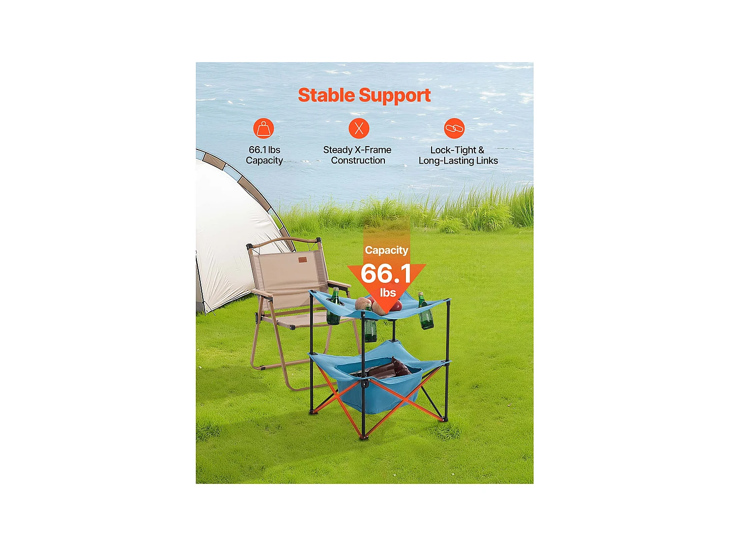Table Pliante SucceBuy de 56x56 cm, Table de Camping Pique-nique Portable Légère et Compacte, en Tissu Oxford 600D, Imperméable, pour Voyage, Soirée