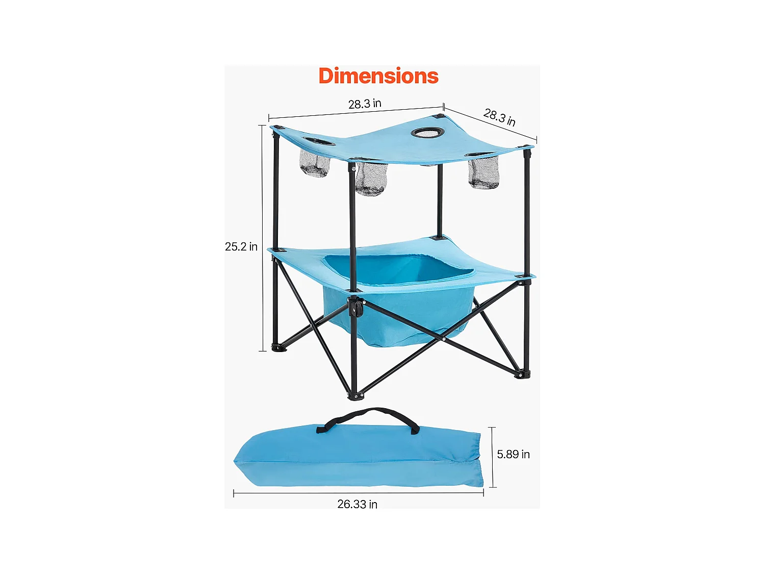Table Pliante SucceBuy de 56x56 cm, Table de Camping Pique-nique Portable Légère et Compacte, en Tissu Oxford 600D, Imperméable, pour Voyage, Soirée