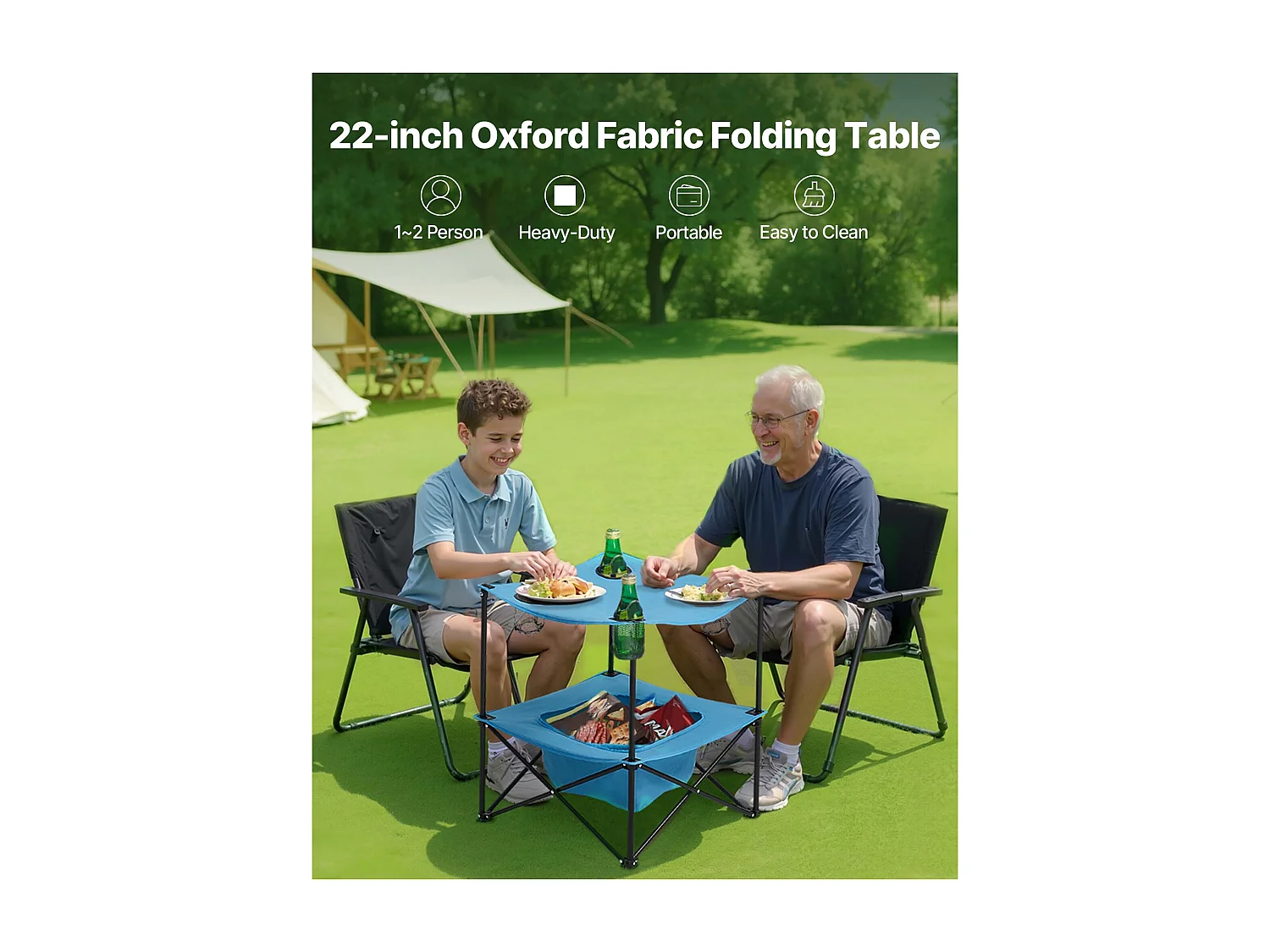 Tavolo Pieghevole SucceBuy di 56x56 cm, Tavolo da Campeggio Picnic Portatile Leggero e Compatto, in Tessuto Oxford 600D, Impermeabile, per Viaggio, Festa