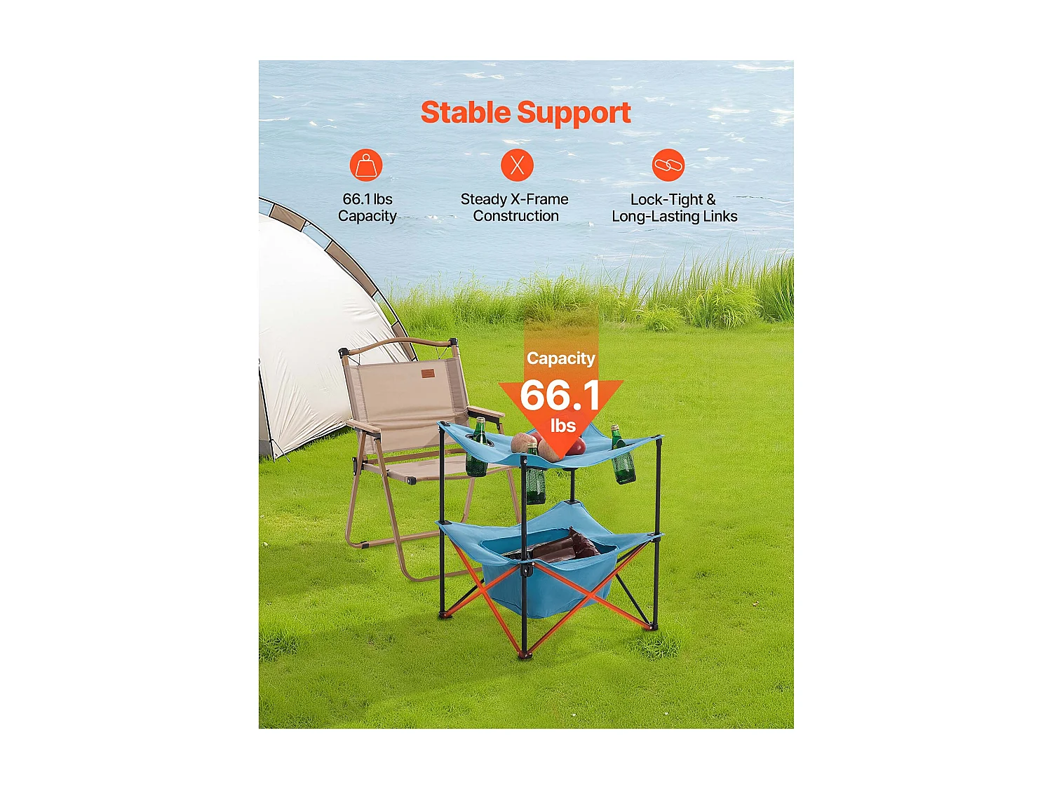 Tavolo Pieghevole SucceBuy di 56x56 cm, Tavolo da Campeggio Picnic Portatile Leggero e Compatto, in Tessuto Oxford 600D, Impermeabile, per Viaggio, Festa