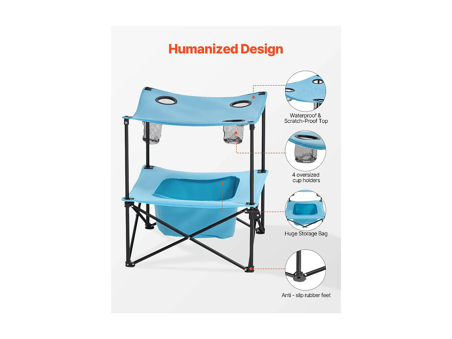 Tavolo Pieghevole SucceBuy di 56x56 cm, Tavolo da Campeggio Picnic Portatile Leggero e Compatto, in Tessuto Oxford 600D, Impermeabile, per Viaggio, Festa