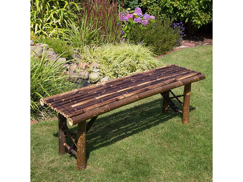 Gartenbank 44x120x36 cm Braun Bambus Sitzgelegenheit Außenbereich Terrasse Natur