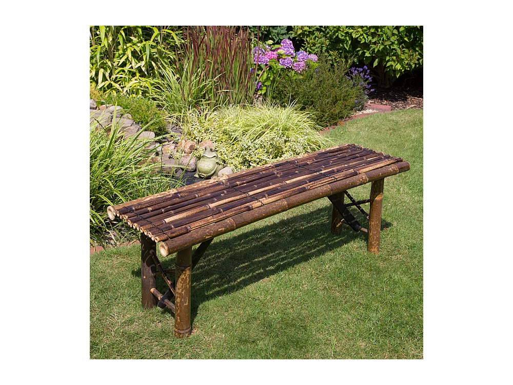 Gartenbank 44x120x36 cm Braun Bambus Sitzgelegenheit Außenbereich Terrasse Natur