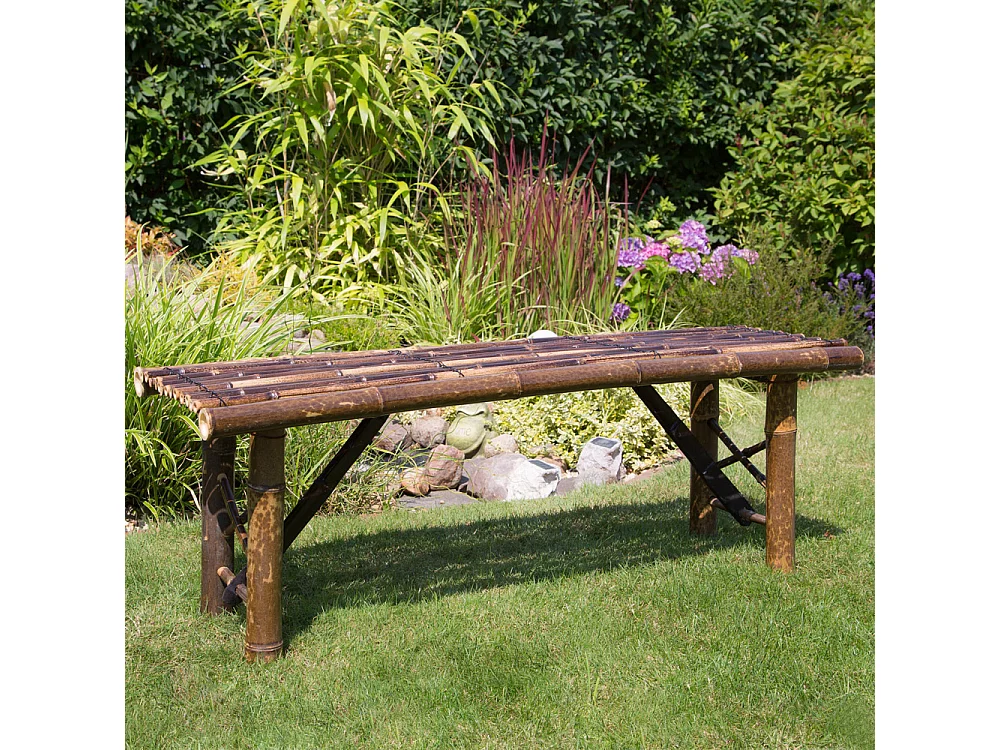 Banc de Jardin 44x120x36 cm Marron Bambou Assise Extérieur Patio Nature