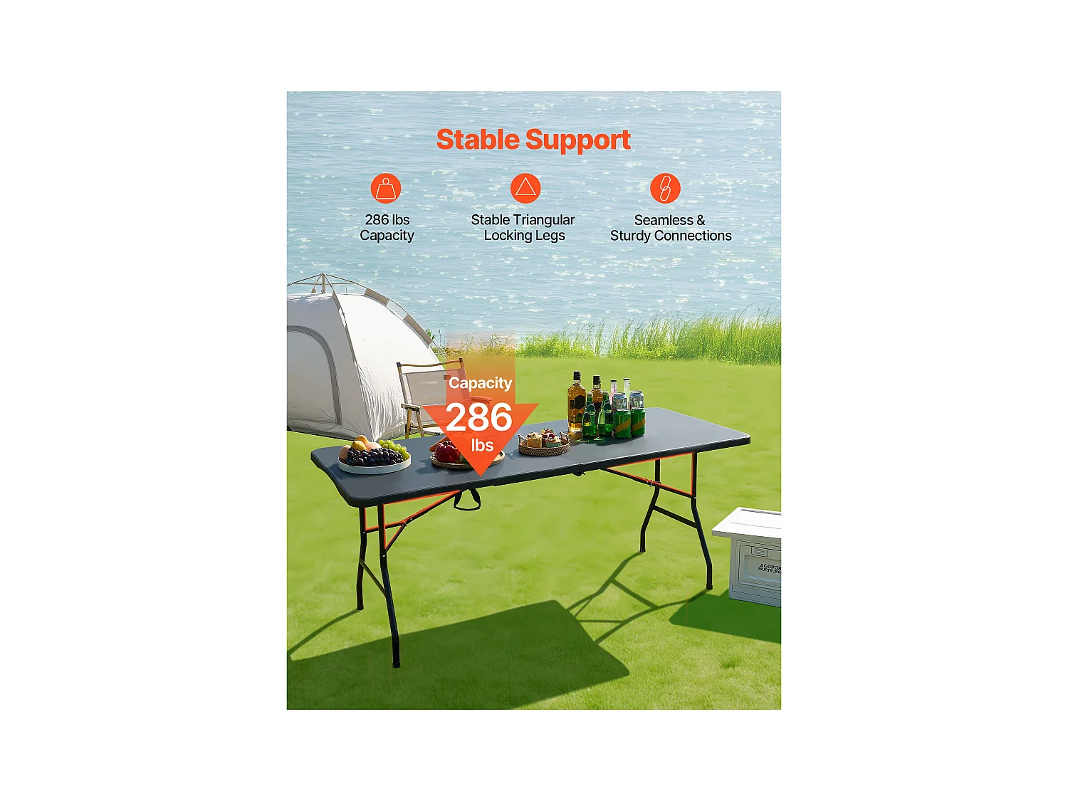 Table Pliante SucceBuy Rectangulaire, Table Utilitaire Portable de 180 cm, Solide et Stable, pour Soirée, Pique-nique et Camping, Intérieur et Extérieur