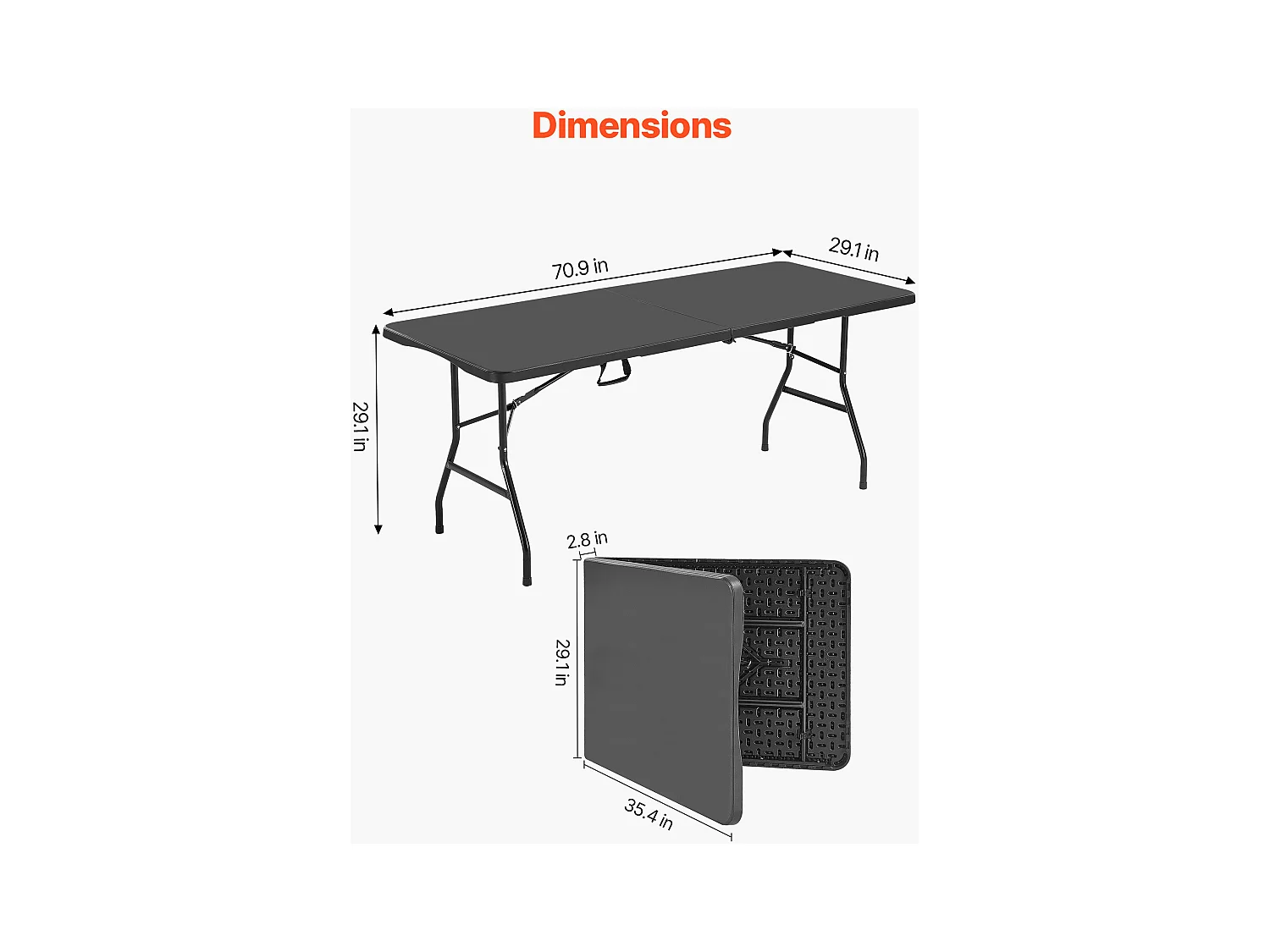 Table Pliante SucceBuy Rectangulaire, Table Utilitaire Portable de 180 cm, Solide et Stable, pour Soirée, Pique-nique et Camping, Intérieur et Extérieur