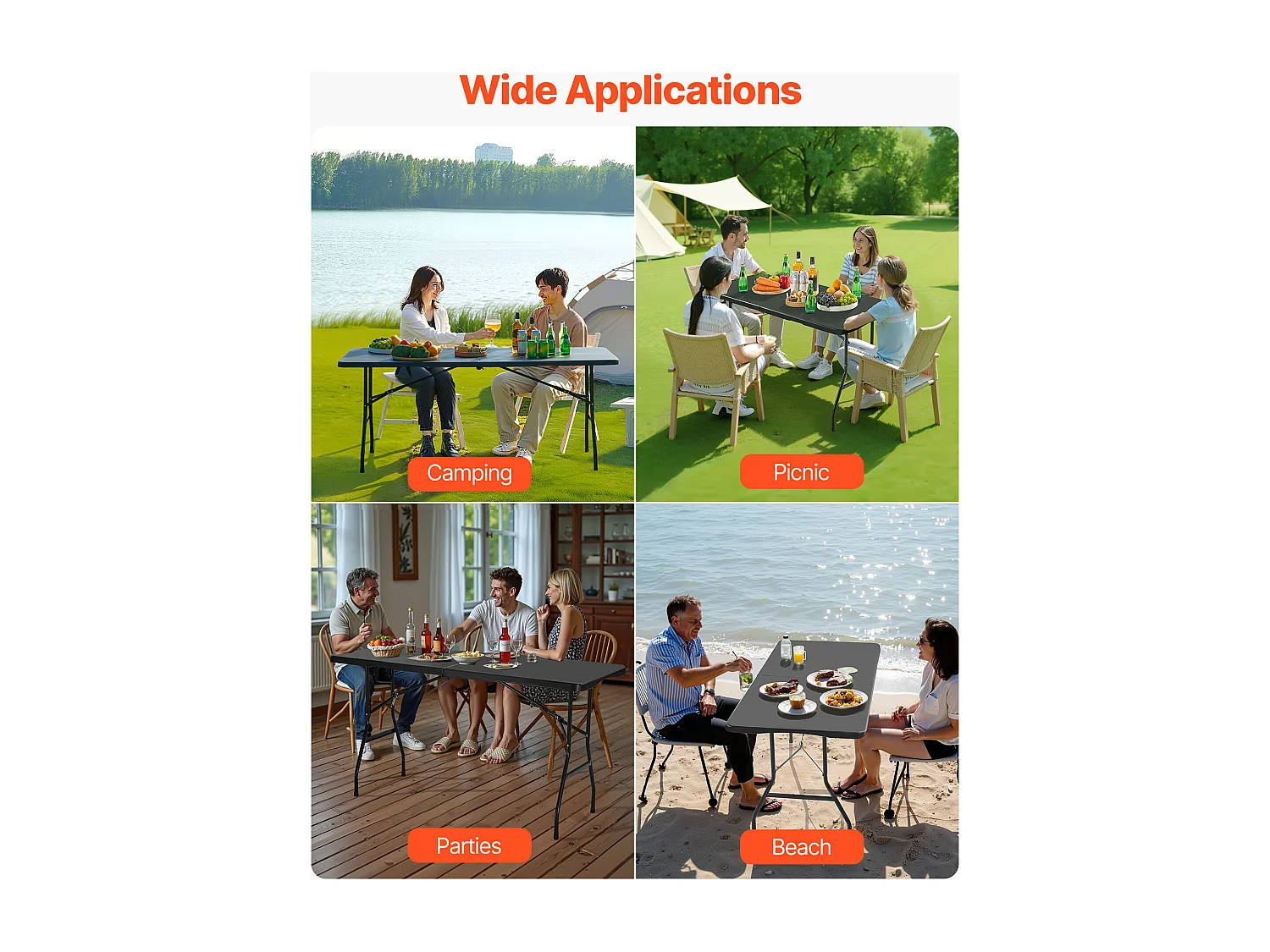 Tavolo Pieghevole SucceBuy Rettangolare, Tavolo Utilitario Portatile di 180 cm, Solido e Stabile, per Festa, Picnic e Campeggio, Interno ed Esterno