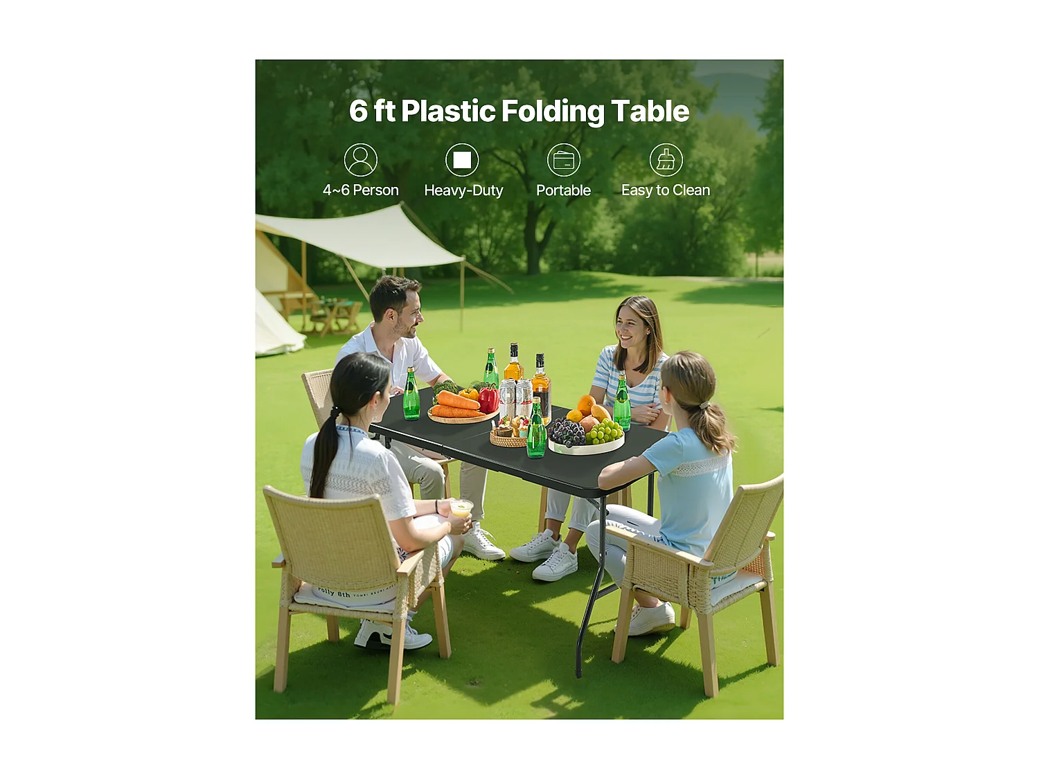 Tavolo Pieghevole SucceBuy Rettangolare, Tavolo Utilitario Portatile di 180 cm, Solido e Stabile, per Festa, Picnic e Campeggio, Interno ed Esterno