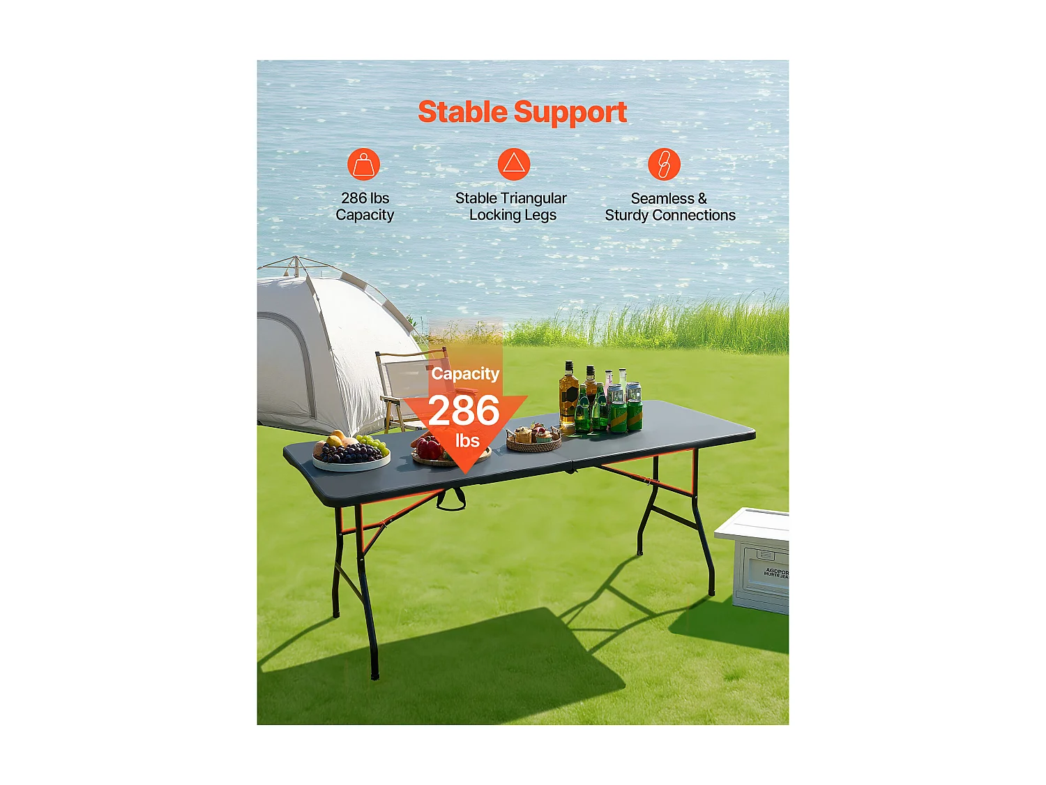 Tavolo Pieghevole SucceBuy Rettangolare, Tavolo Utilitario Portatile di 180 cm, Solido e Stabile, per Festa, Picnic e Campeggio, Interno ed Esterno