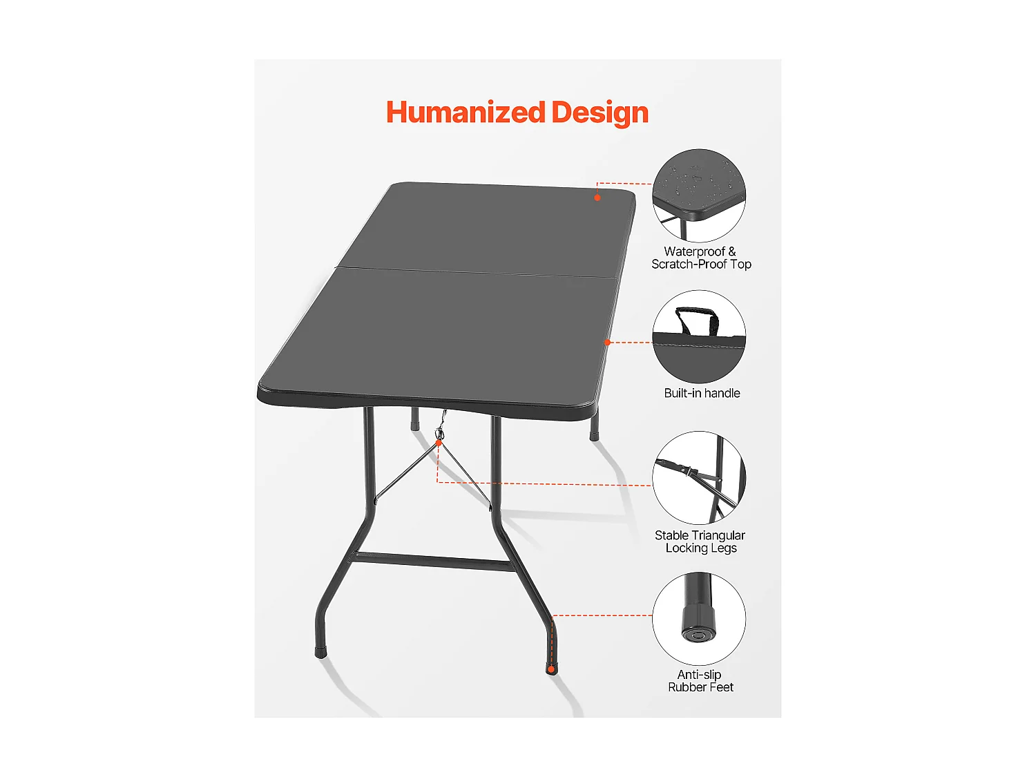 Tavolo Pieghevole SucceBuy Rettangolare, Tavolo Utilitario Portatile di 180 cm, Solido e Stabile, per Festa, Picnic e Campeggio, Interno ed Esterno