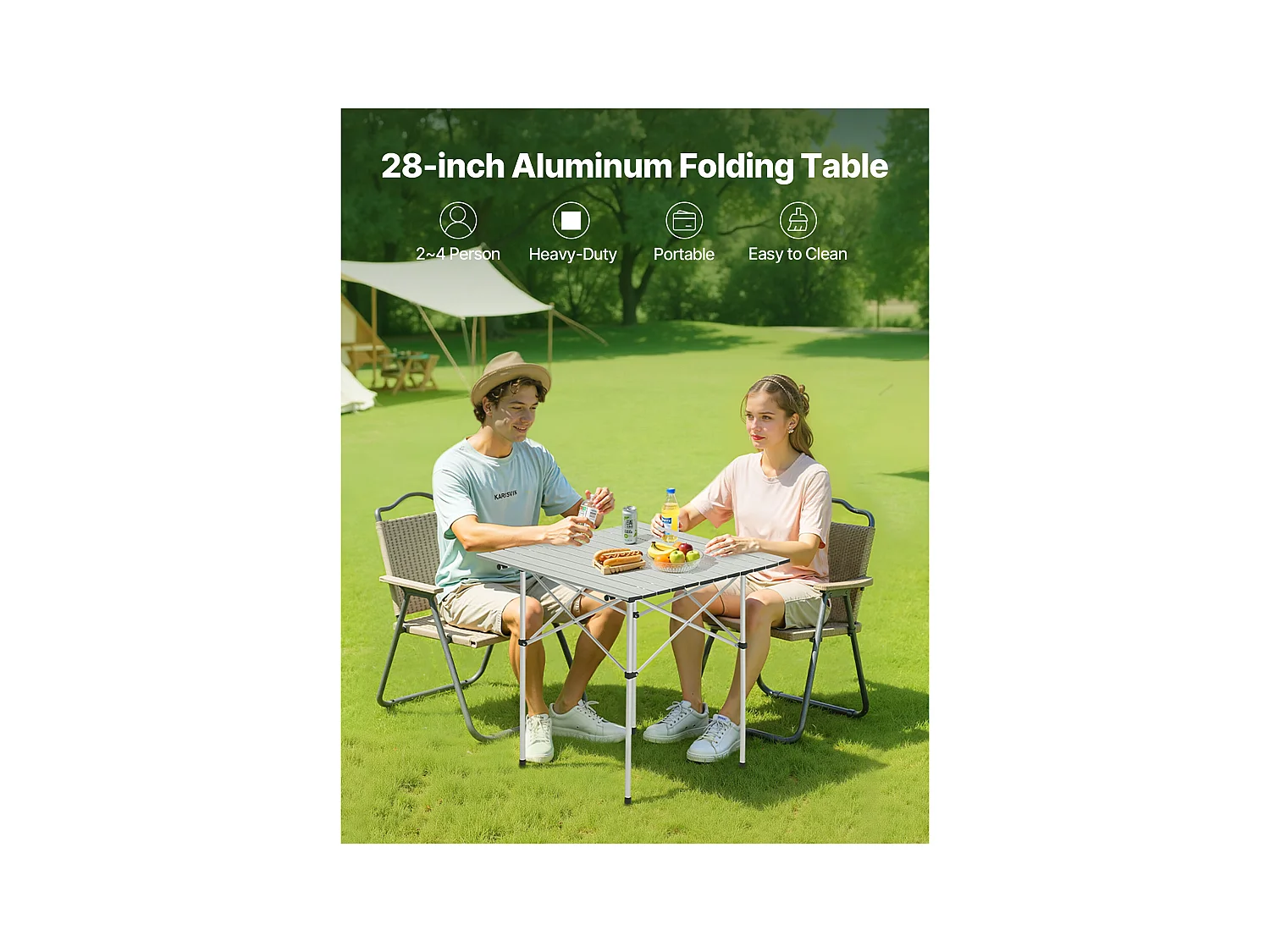Table de Camping SucceBuy Pliante et Enroulable 70x70 cm, Table d'Appoint Portable avec Sac de Transport, en Aluminium, pour Cuisine en Plein Air