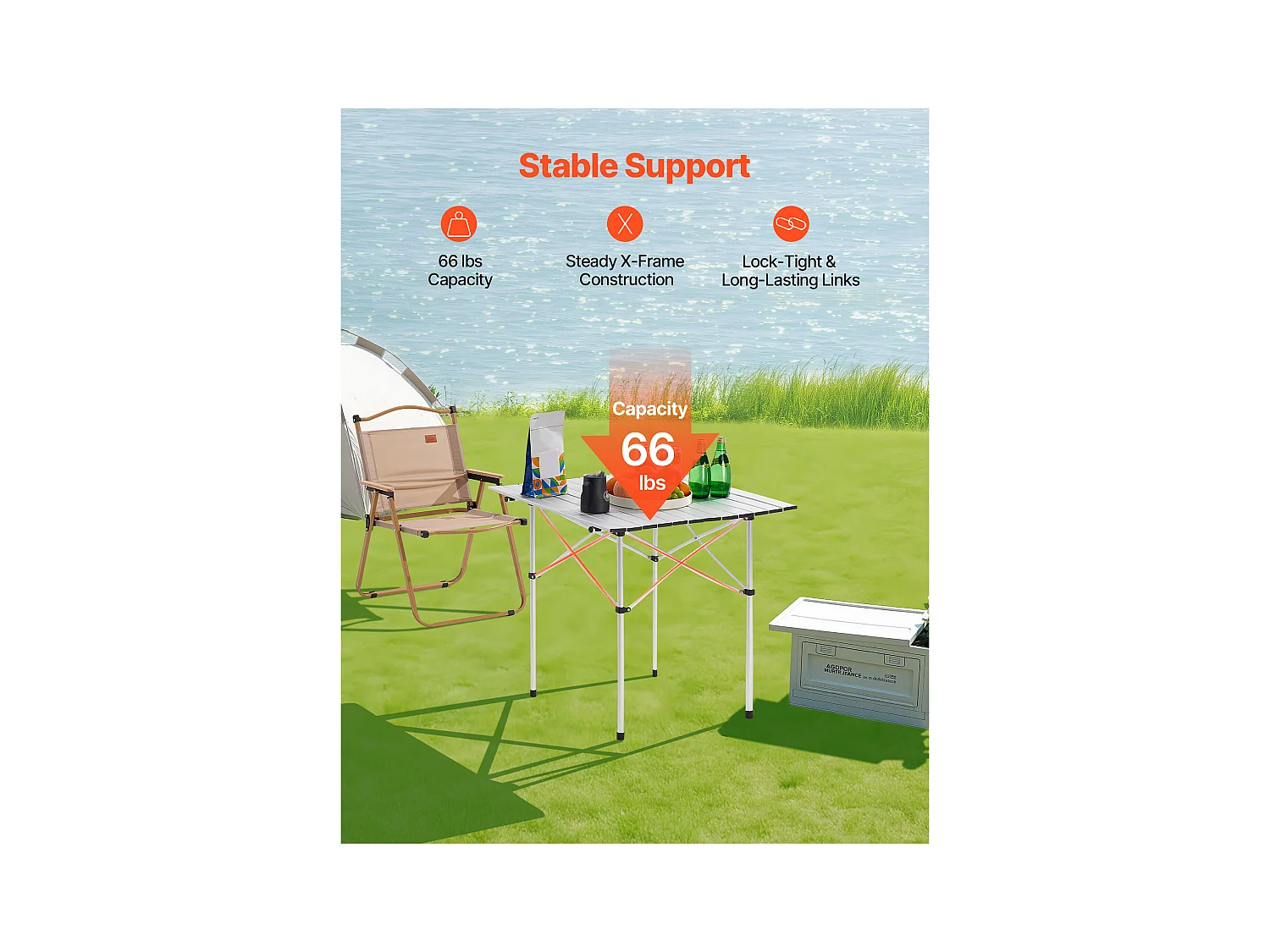 Table de Camping SucceBuy Pliante et Enroulable 70x70 cm, Table d'Appoint Portable avec Sac de Transport, en Aluminium, pour Cuisine en Plein Air
