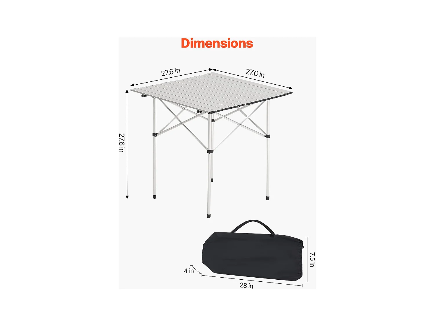 Table de Camping SucceBuy Pliante et Enroulable 70x70 cm, Table d'Appoint Portable avec Sac de Transport, en Aluminium, pour Cuisine en Plein Air