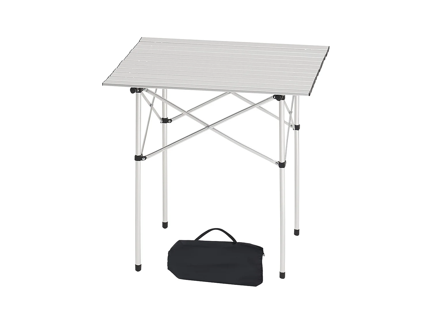 Campingtafel SucceBuy Opvouwbaar en Oprolbaar 70x70 cm, Draagbaar Bijzettafeltje met Draagtas, van Aluminium, voor Buitenkeuken