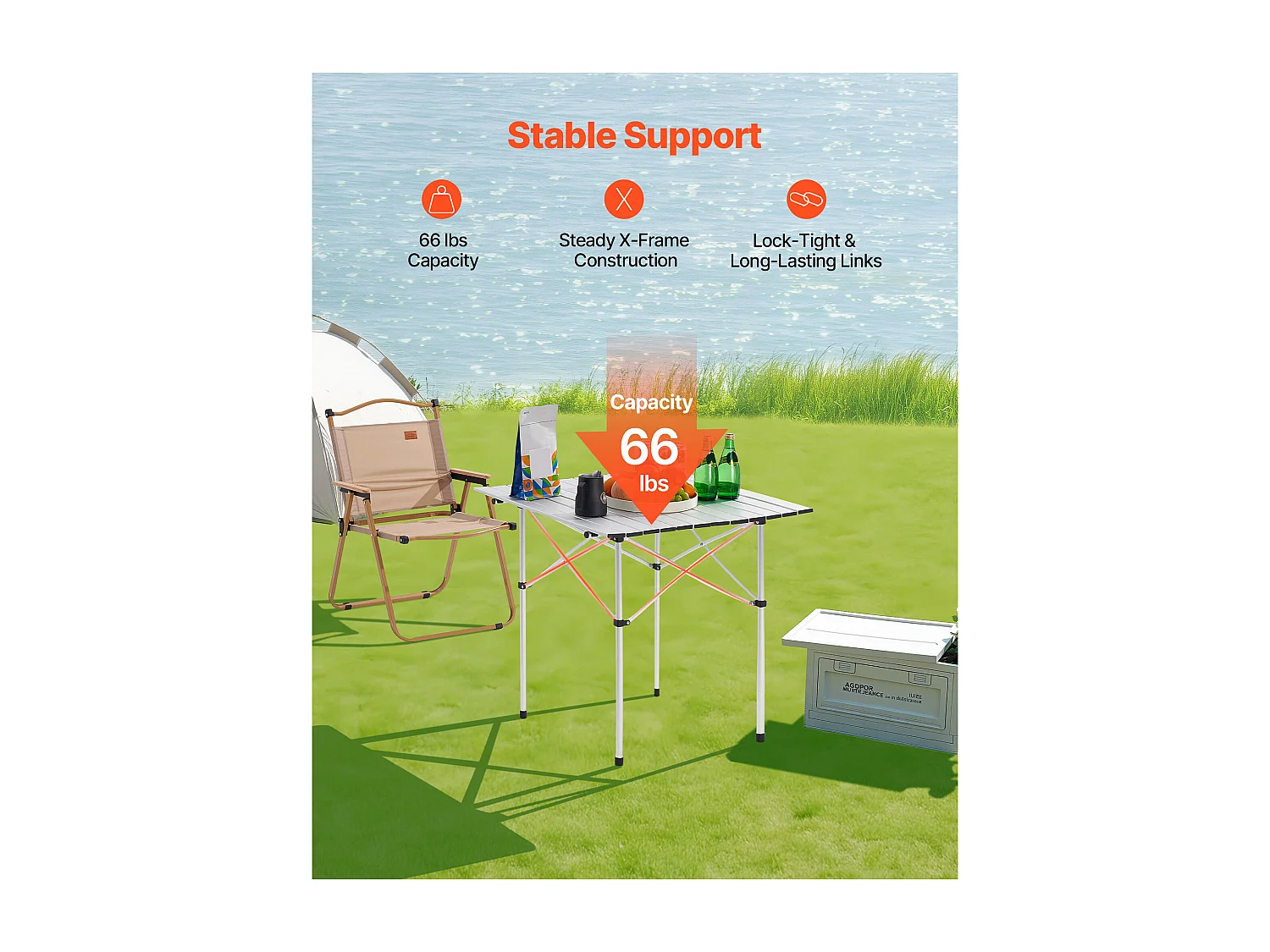 Stół Kempingowy SucceBuy Składany i Zwijany 70x70 cm, Przenośny Stolik Boczny z Torbą Transportową, z Aluminium, do Kuchni Plenerowej