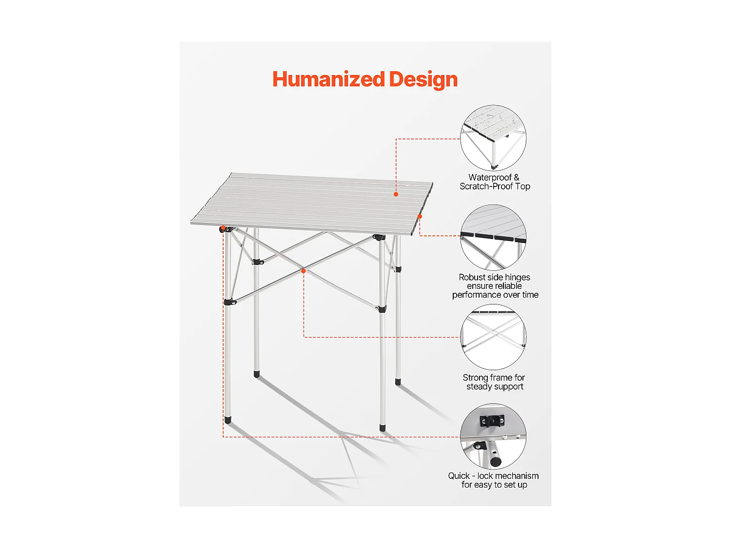 Stół Kempingowy SucceBuy Składany i Zwijany 70x70 cm, Przenośny Stolik Boczny z Torbą Transportową, z Aluminium, do Kuchni Plenerowej