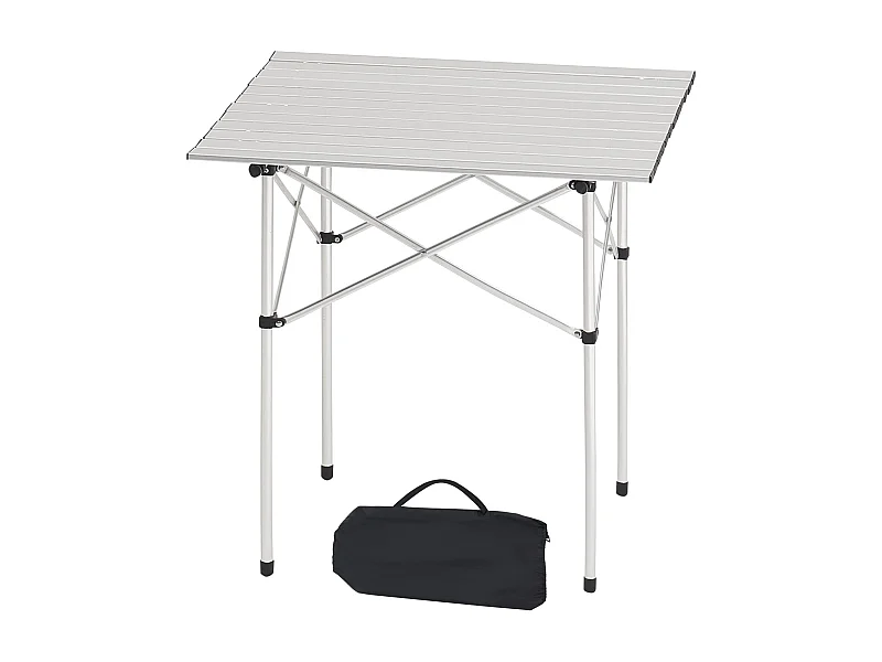 Table de Camping SucceBuy Pliante et Enroulable 70x70 cm, Table d'Appoint Portable avec Sac de Transport, en Aluminium, pour Cuisine en Plein Air