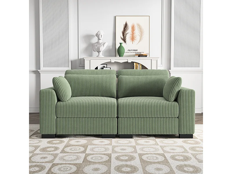 Canapé en Forme de 2 Places avec Tabouret de Rangement, canapé d'angle en Velours côtelé avec Ottoman, Moderne et Confortable, Vert