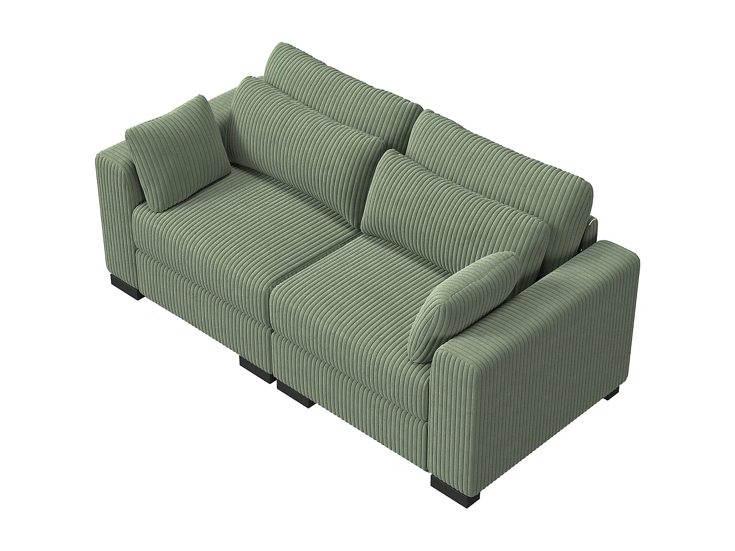 Canapé 2 places convertible express en tissu Vert - avec Tabouret de Rangement - canapé d'angle en Velours côtelé avec Ottoman - Moderne et Confortable