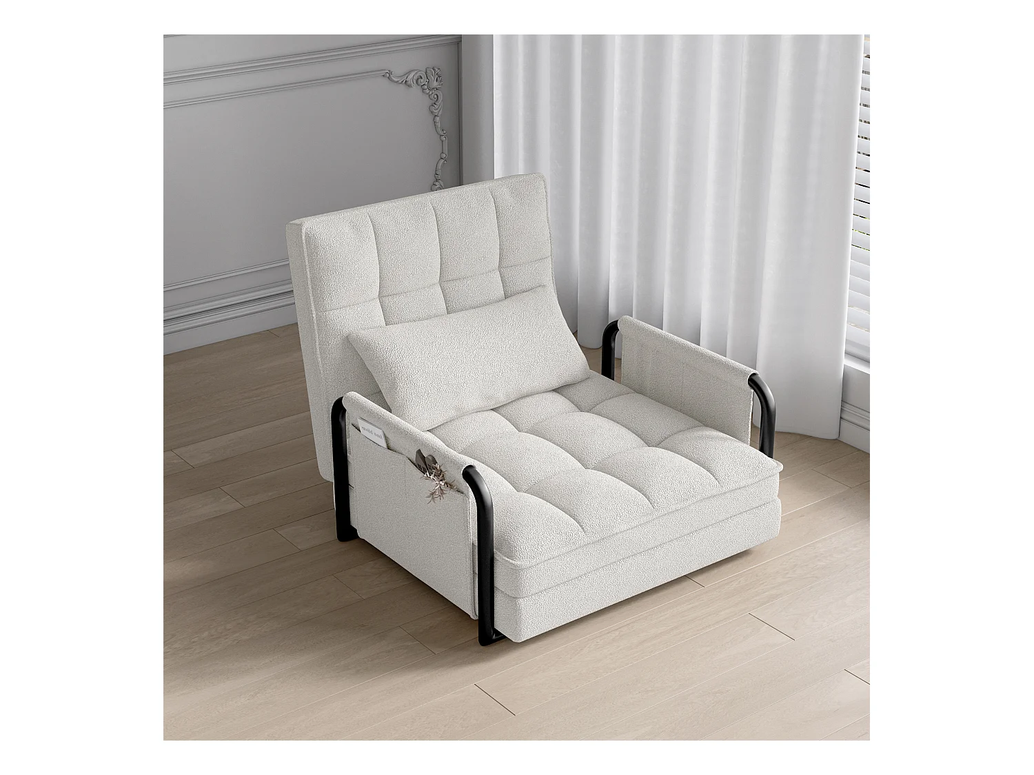 Canapé Lit Simple Convertible, Canapé-lit, Fauteuil et Dossier Réglable À 5 Positions, Canape Lit avec Dossier réglable, Beige