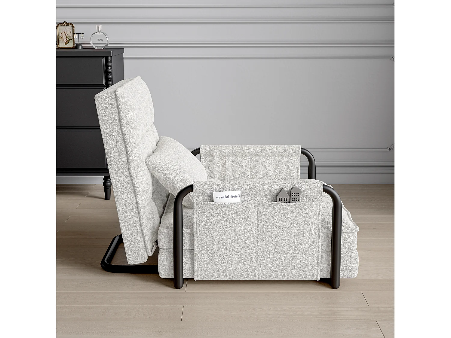 Canapé Lit Simple Convertible - Velours - Fauteuil et Dossier Réglable À 5 Positions - Beige