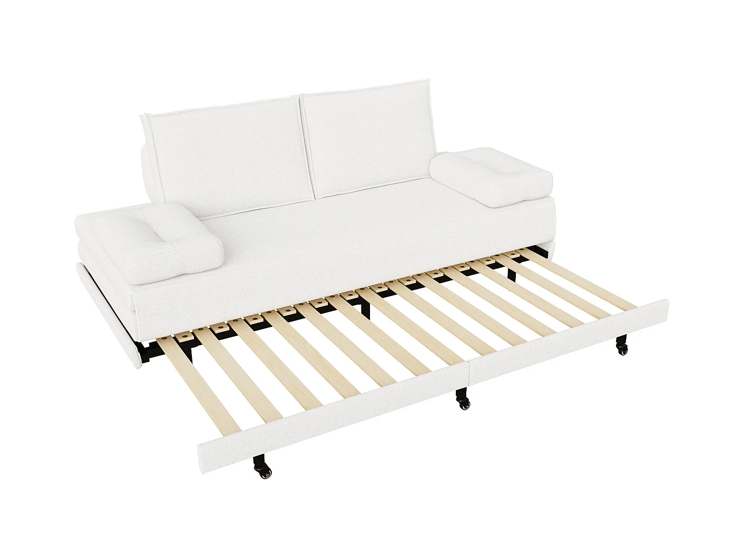 Canapé-Lit 90 x 200 cm, Lit gigognes avec maille, Lit double multifonctionnel 2 en 1 extensible, Canape Lit 2 Places, Blanc Le Lin