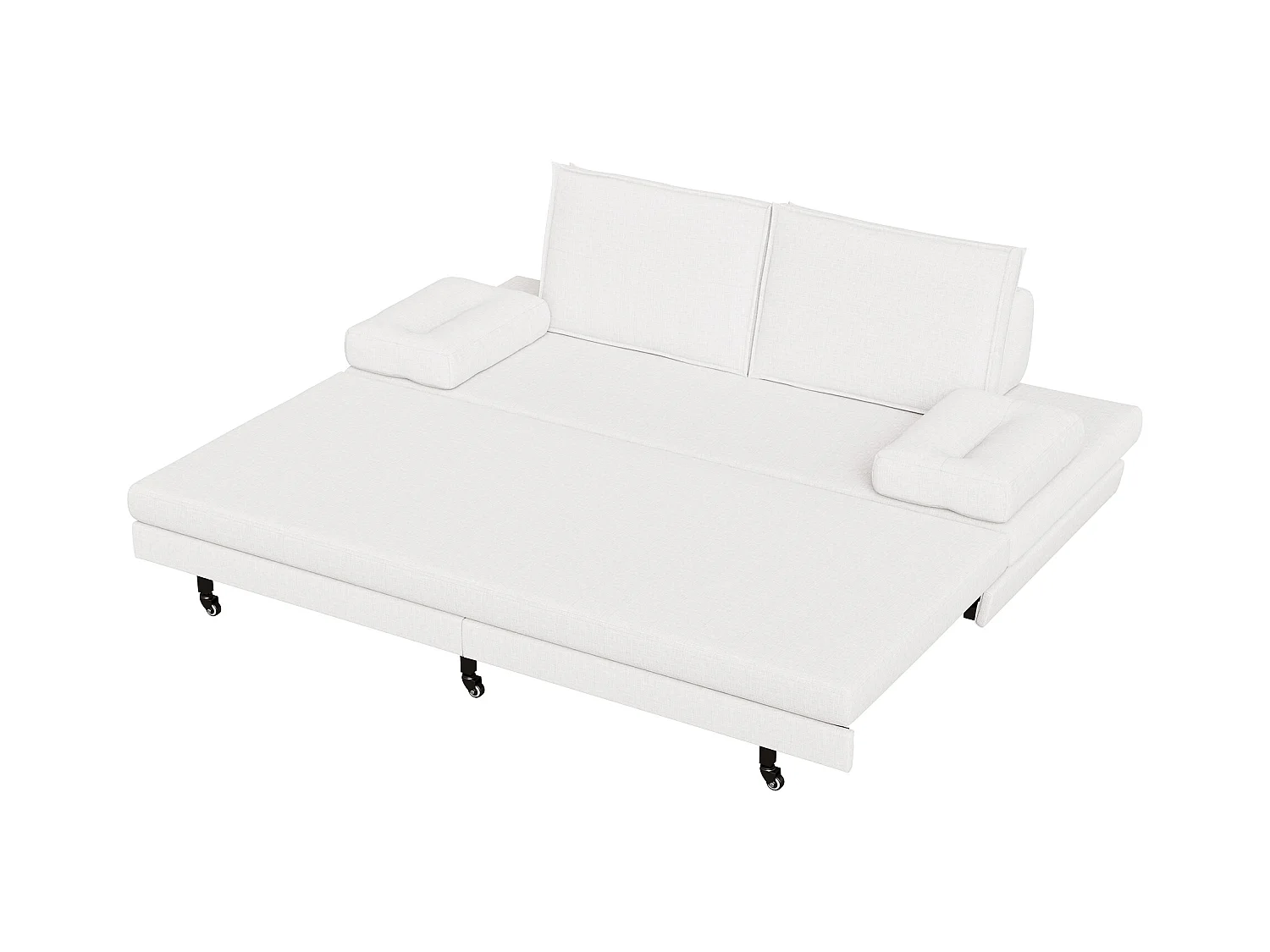 Canapé-Lit 90 x 200 cm, Lit gigognes avec maille, Lit double multifonctionnel 2 en 1 extensible, Canape Lit 2 Places, Blanc Le Lin