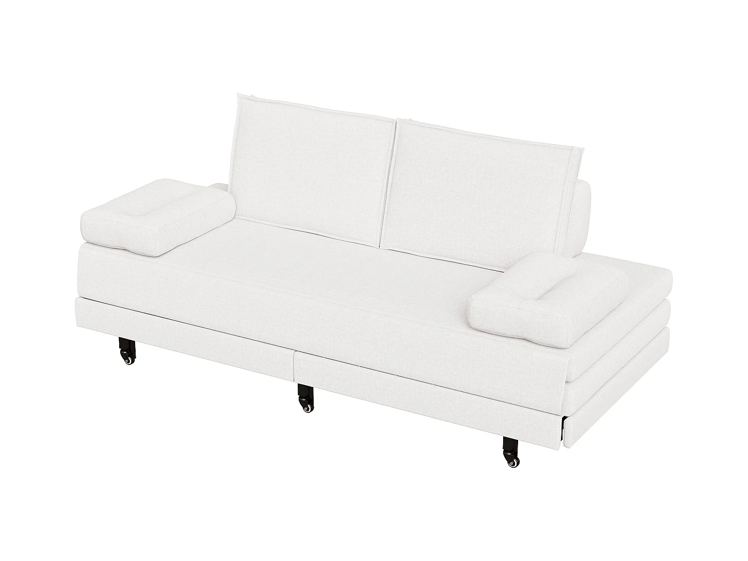 Canapé-Lit 90 x 200 cm, Lit gigognes avec maille, Lit double multifonctionnel 2 en 1 extensible, Canape Lit 2 Places, Blanc Le Lin