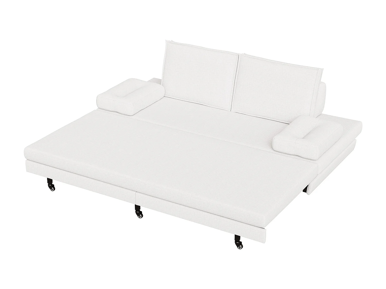 Canapé-Lit 90 x 200 cm, Lit gigognes avec maille, Lit double multifonctionnel 2 en 1 extensible, Canape Lit 2 Places, Blanc Le Lin