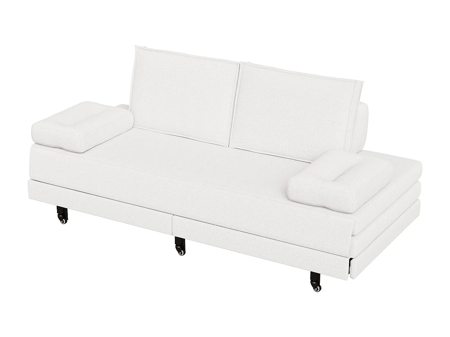 Canapé-Lit 90 x 200 cm, Lit gigognes avec maille, Lit double multifonctionnel 2 en 1 extensible, Canape Lit 2 Places, Blanc Le Lin