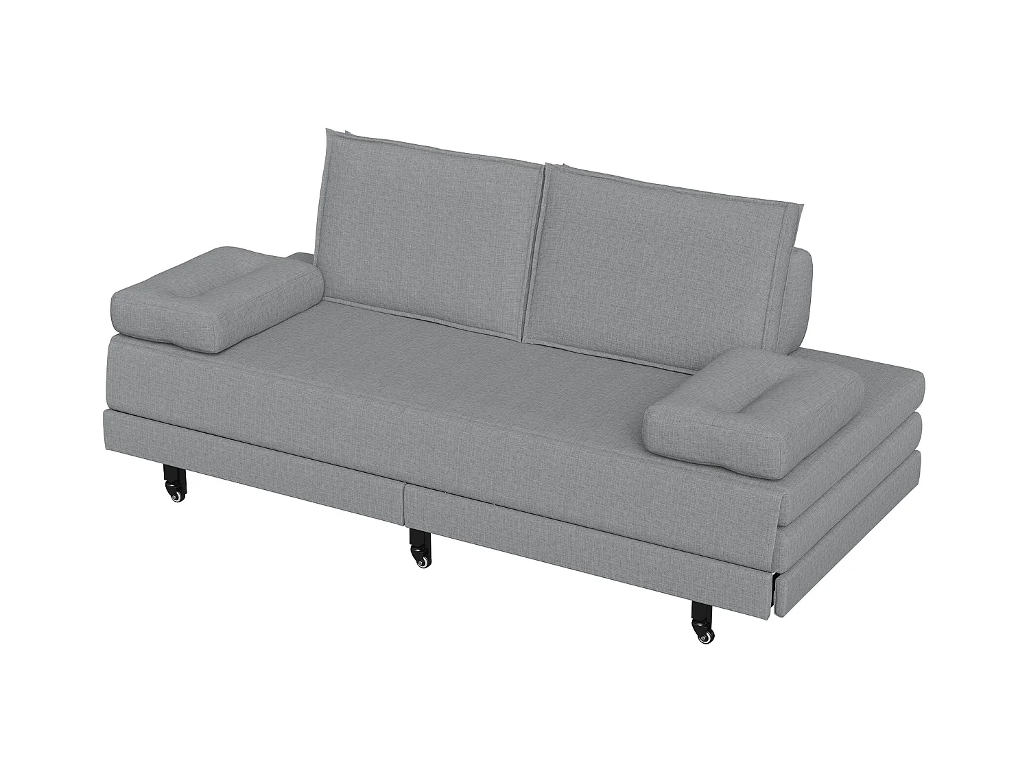 Canapé-Lit Convertible 90x200cm, Lit double, Multifonction, Lit de Jour pour 2 Personnes, Lit gigogne de même Hauteur, en Lin Gris