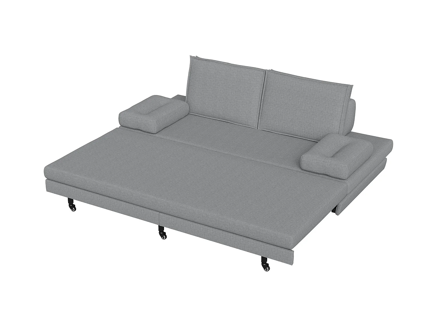 Canapé-Lit Convertible 90x200cm, Lit double, Multifonction, Lit de Jour pour 2 Personnes, Lit gigogne de même Hauteur, en Lin Gris