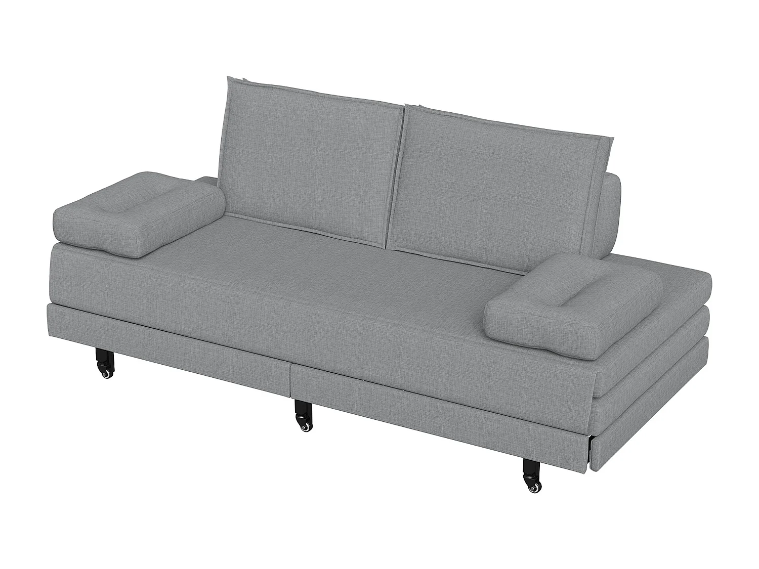 Canapé-Lit Convertible 90x200cm, Lit double, Multifonction, Lit de Jour pour 2 Personnes, Lit gigogne de même Hauteur, en Lin Gris